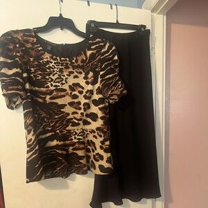 INC International Concepts Animal Print Top and Black Midi Skirt